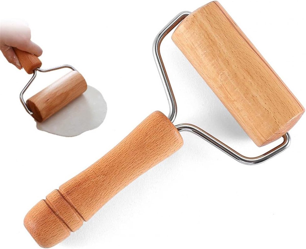 Deegroller - T-vorm rolstok taartplaatroller beukenhout hoekroller, deegroller voor cake, bakken, pizza, fondant, koekjes (19 x 11 cm)