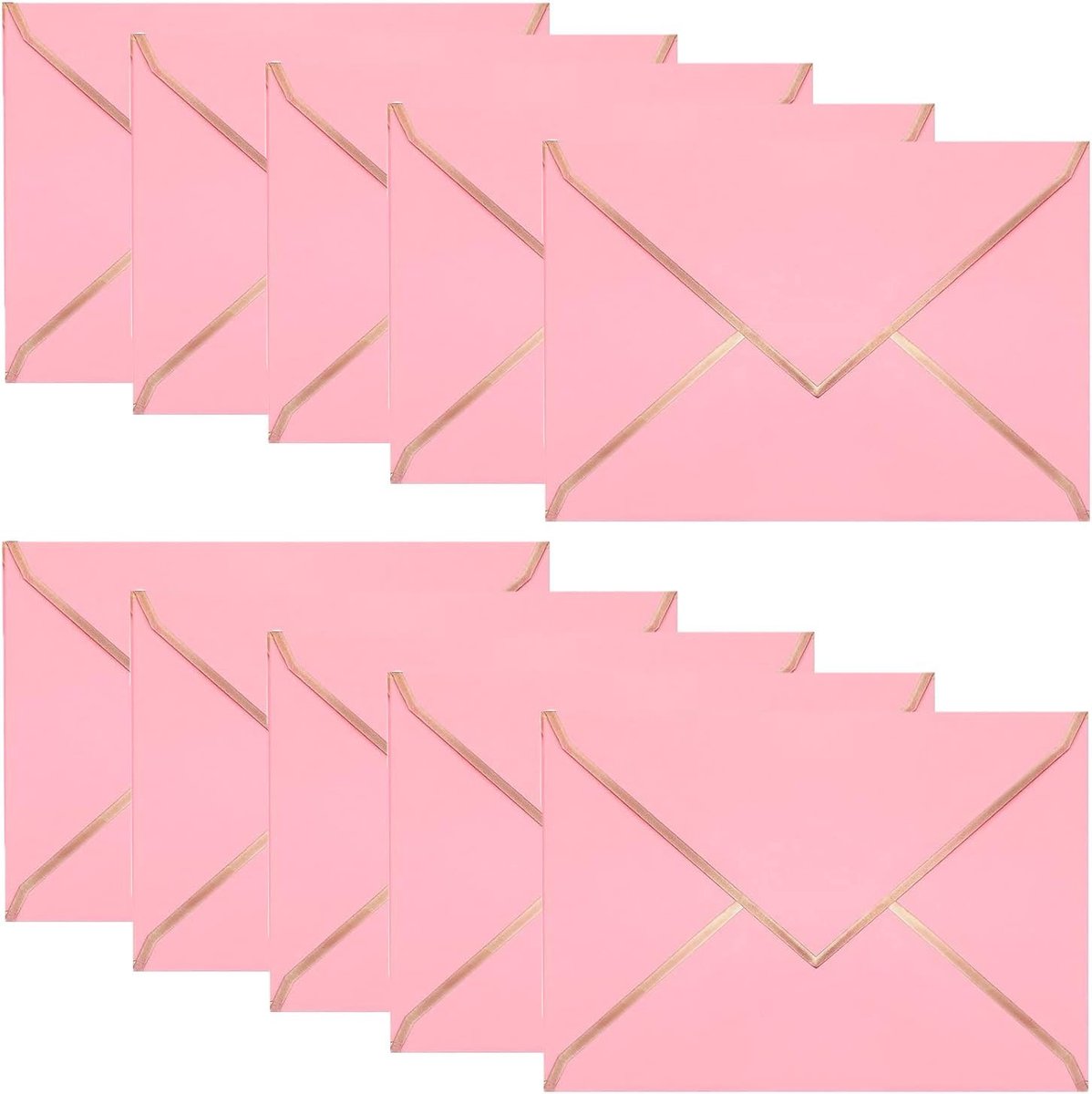50 stuks A7-uitnodigingsenveloppen, 5 x 7 inch kaartenveloppen, V-flap-enveloppen met gouden rand voor huwelijkscadeaukaarten, uitnodigingen, afstuderen, babyshower, feestjes (roze)