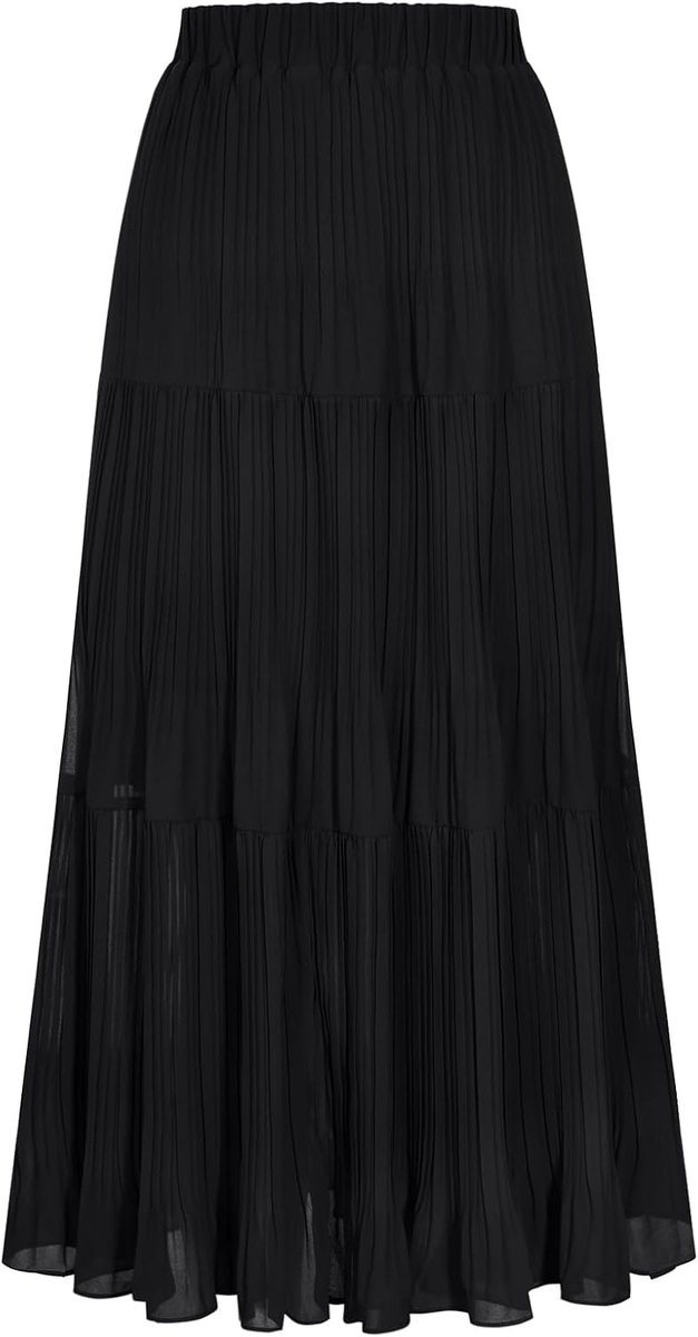 Kasin Maxirok voor dames, A-lijn, met ruches, elastische hoge taille, lichte chiffon, vloeiend, voor lente en zomer