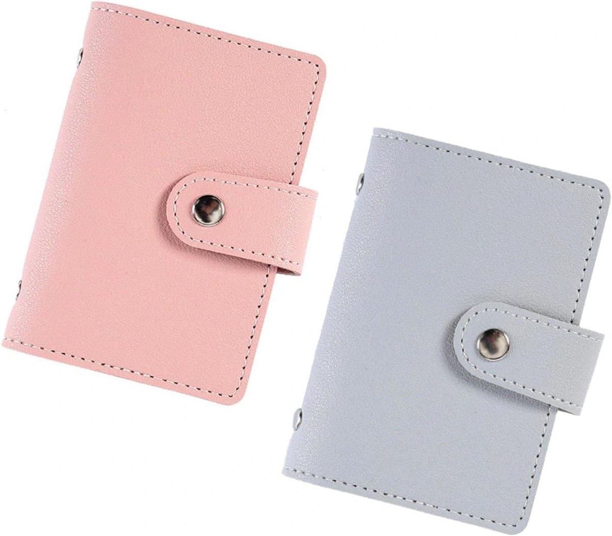 2 stuks kaarthouders, RFID-bescherming, kaarten, dames en heren, van leer, kaarthouder, PU-leer, voor creditcards, trouw en bezoeken, roze, grijs