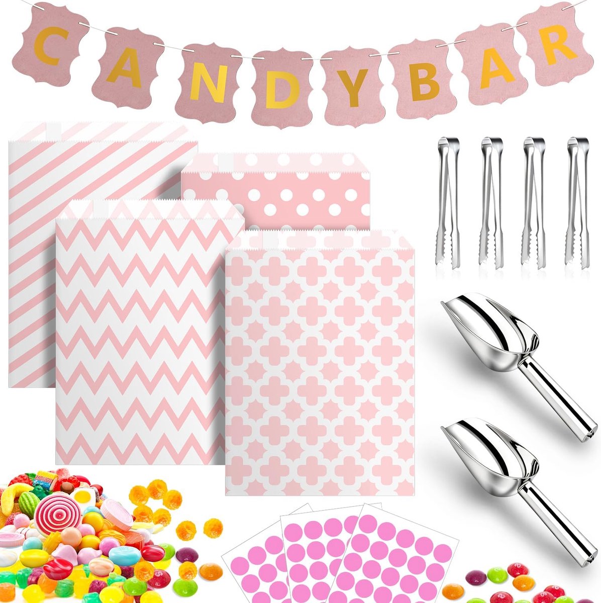 Decoratieset voor snoepbars, roze, 110 stuks