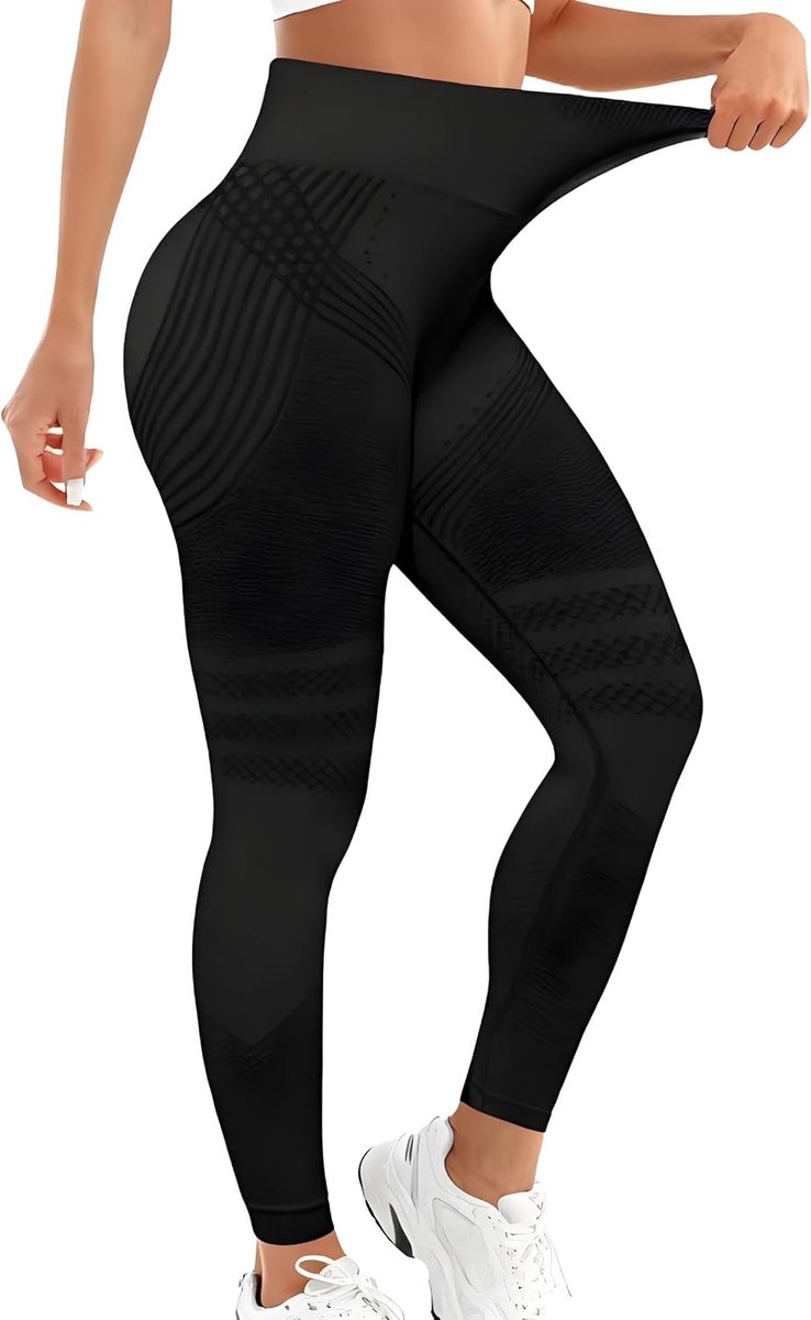 Leggings voor dames, lange sportlegging met push-up zitcompressie, hoge taille, ondoorzichtig, yoga, pilates fitness, sportlegging voor dames, push-up (zwart, S)