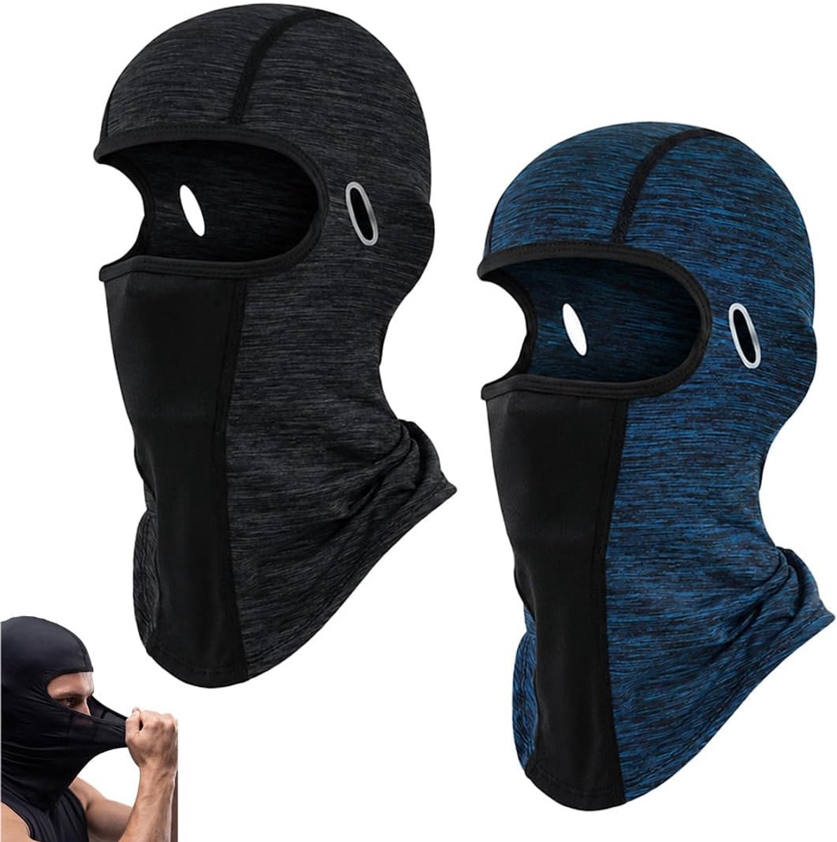 Bivakmutsen van polyester, volledig masker met gat voor bril, eenheidsmaat, groen, blauw, voor skiën, wandelen en outdoorsporten