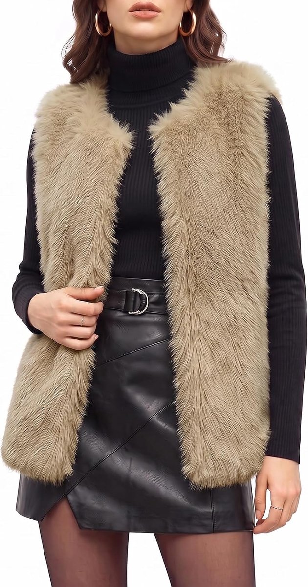 Elegant damesvest van synthetisch pluche, licht vest, zacht, mouwloze jas, casual en modieus, warm, winddicht, met zak