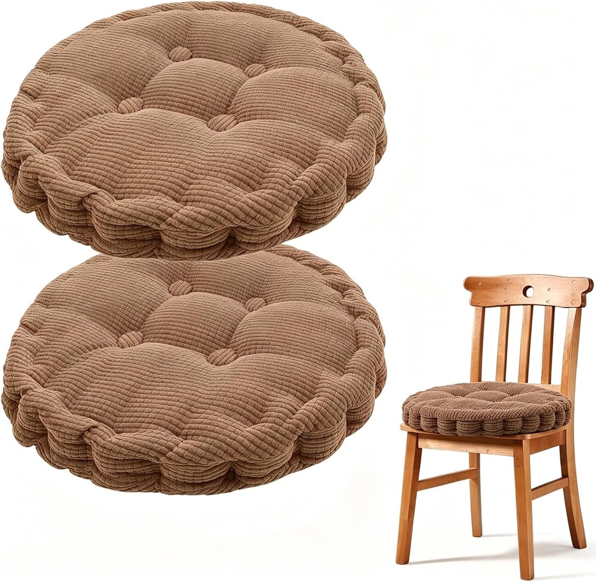 Stoelkussens, 40 x 40 cm, set van 2, zitkussen voor binnen en buiten, dik vloerkussen, tuinzitkussen, kussen voor tuinstoelen, balkonstoel, zitkussen, stoel, eetkamerstoel, stoelkussen (bruin)
