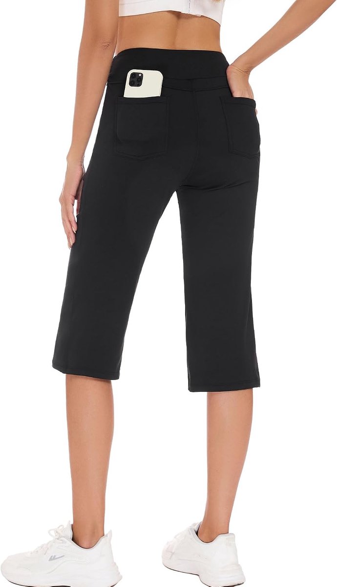 Adorence Dames Capribroek Zomer met 4 Zakken, Sportbroek Dames 3/4 Bootcut, Ondoorzichtige Yogabroek Hardloopbroek Hoge Taille