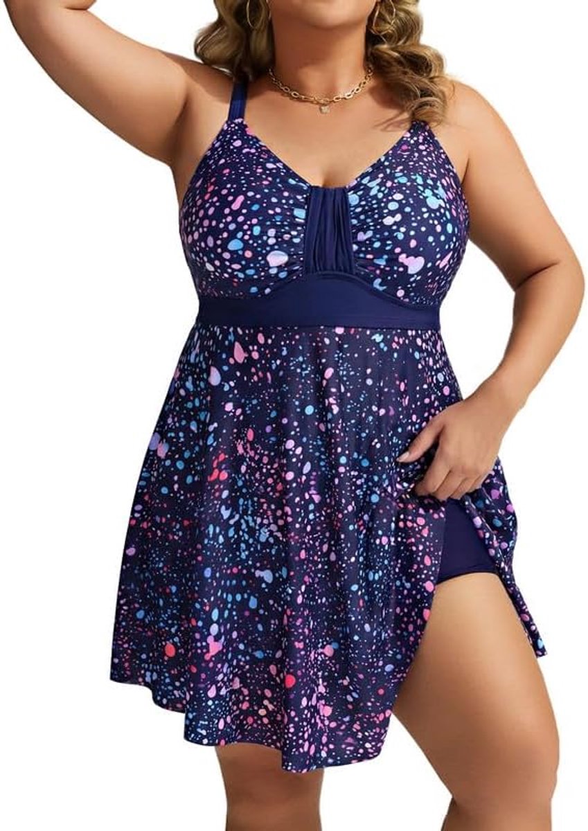 Nikole Zwempak uit één stuk voor dames, grote maat, buikcontrole, lichaamsvormende zwemkleding met ruches, zachte zwemkleding en geïntegreerde korte broek