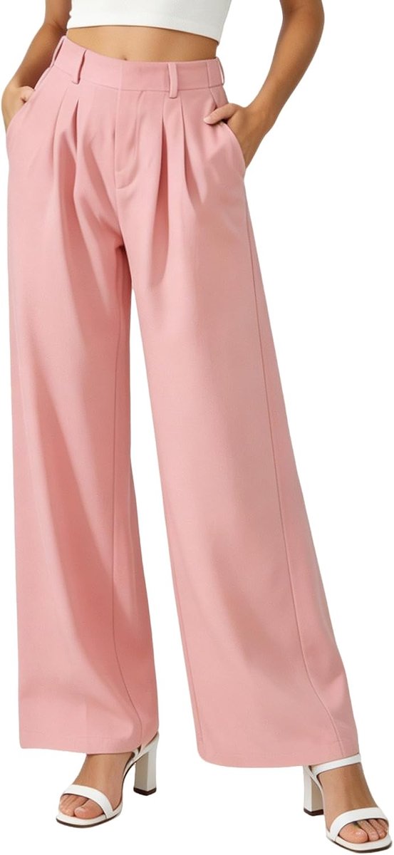 Broek voor dames, zomer, elegant, wijde broek, hoge taille, zakelijke broek, wijde pijpen, palazzo-broek met zakken, casual kostuumbroek, losse werkbroek, kantoor, vrijetijdsbroek