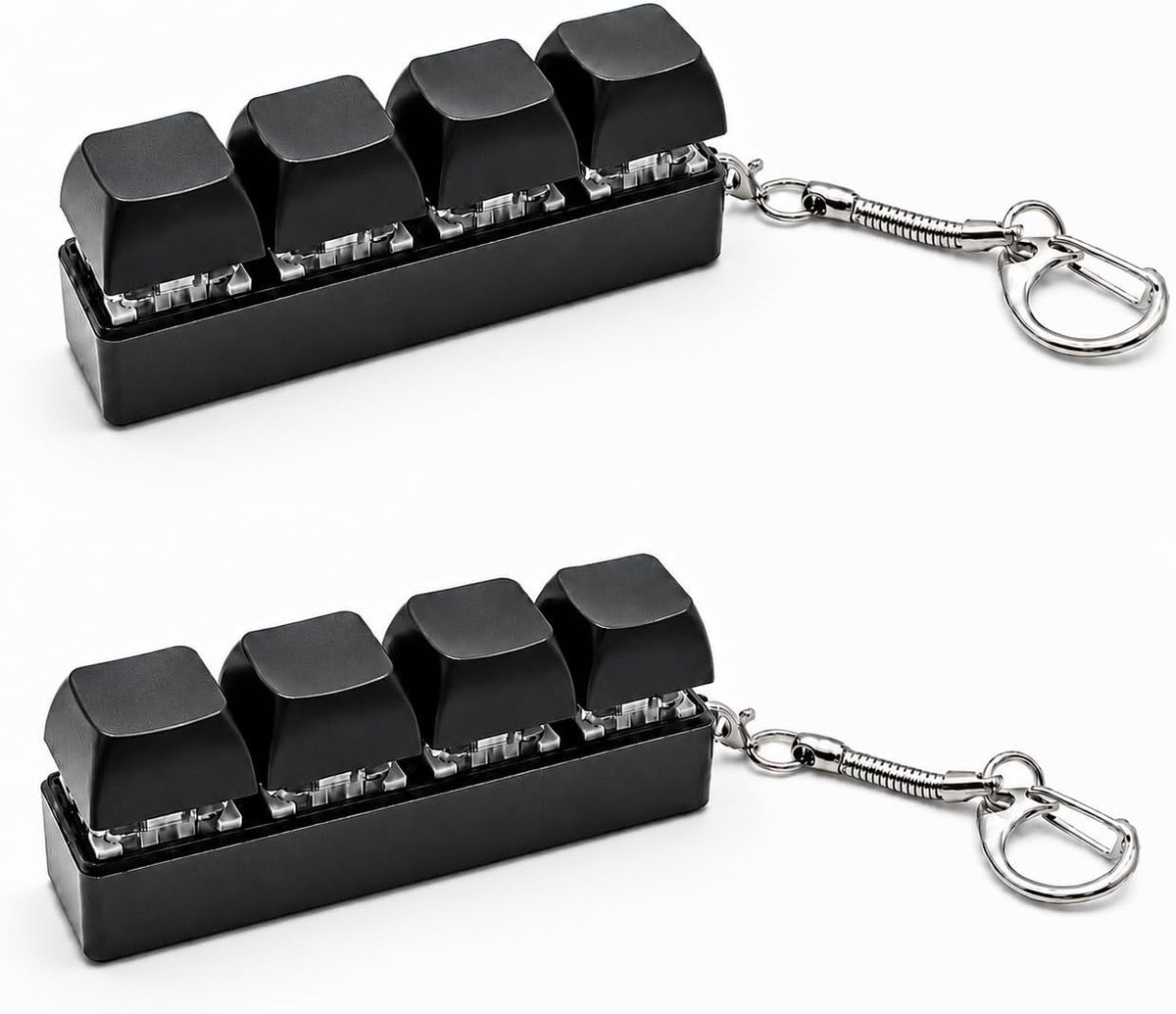 2 stuks, sleutelhanger, draagbaar, speelgoed, 4 toetsen, klikken, decompressie, angst, toetsenbord, fidgetspeelgoed, voor kantoor, school, reizen, zwart