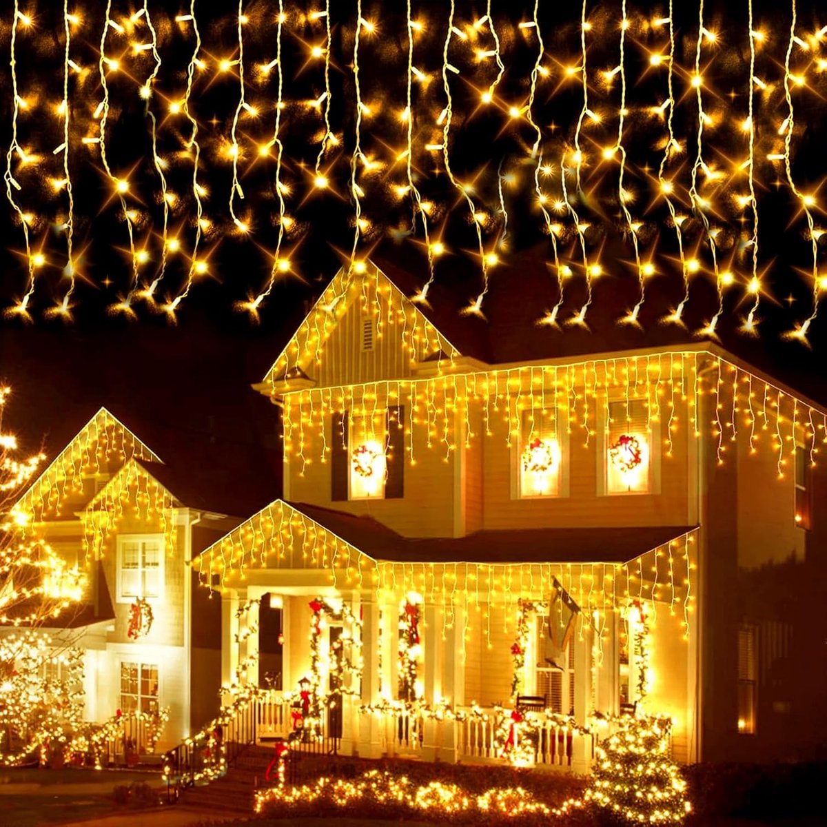 Lichtsnoer voor buiten, 5 m, 256 leds, kerstverlichting in de vorm van een ijspegel met 8 modi, elektrische voeding, waterdicht, voor tuin, decoratie, feest