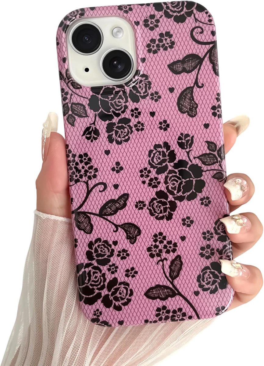 Telefoonhoesje van kant voor iPhone 13, dun, schokbestendig, zacht TPU-hoesje voor vrouwen, meisjes, mooi en stijlvol, roze