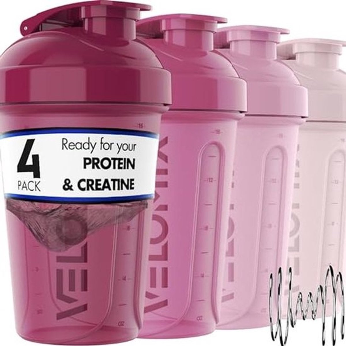 Shaker bekers 20oz voor eiwitshakes - 4-pack lekvrije ontbijtfles met draadballetjes