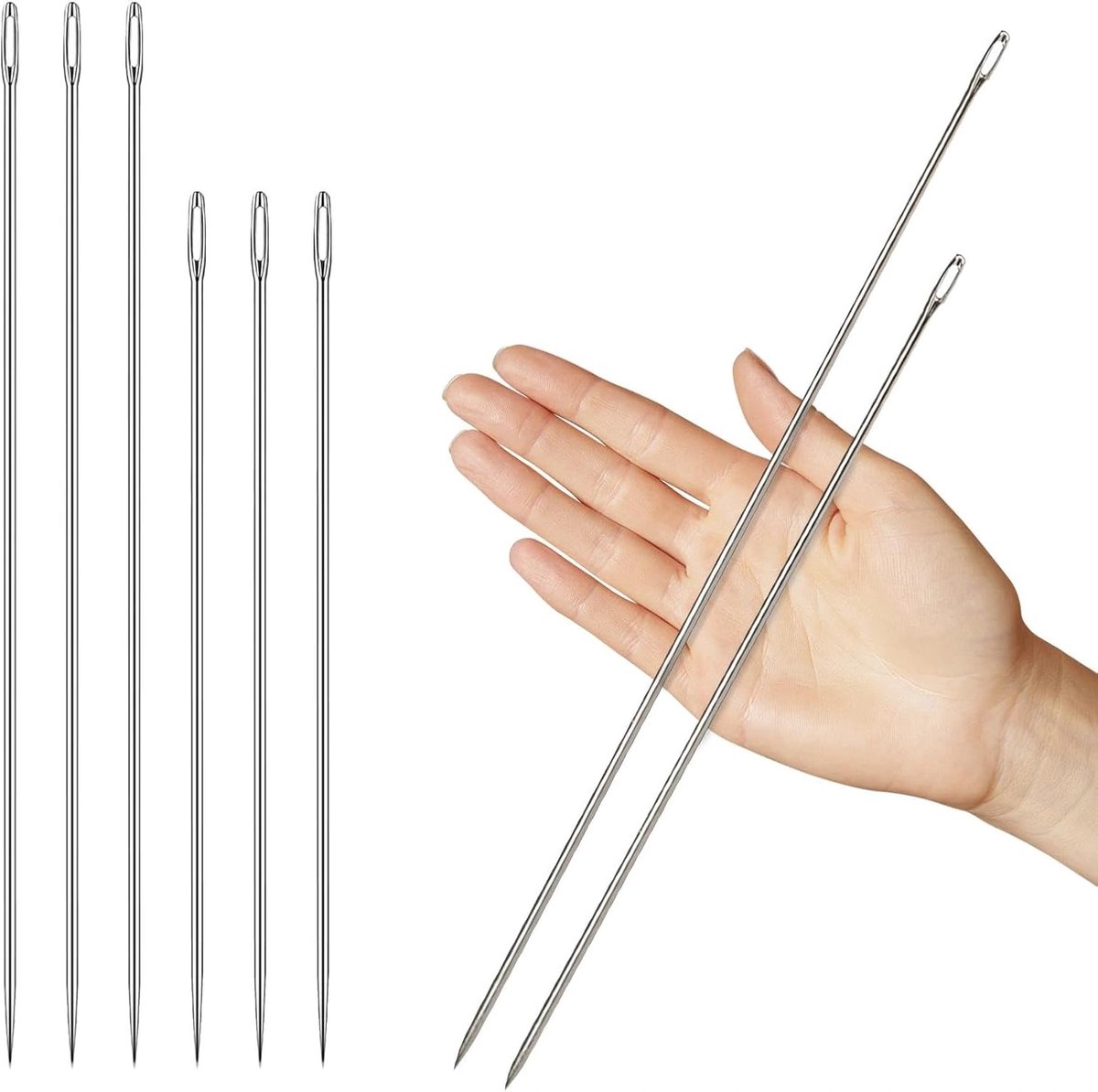 6 STKS 10"/12" Bekleding Naalden voor Hand Naaien Grote Oog Naalden Lange Rechte Naainaalden Extra Lange Naainaalden voor Ambachten Grote Naainaald voor Tuften Webbing