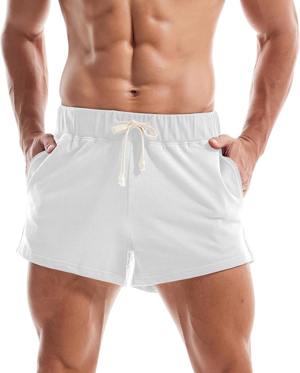 Coulee Sportbroek voor heren, korte katoenen sportshorts, ademende korte joggingbroek, hardloopshorts, sweatshorts, tennisbroek voor heren, met zakken