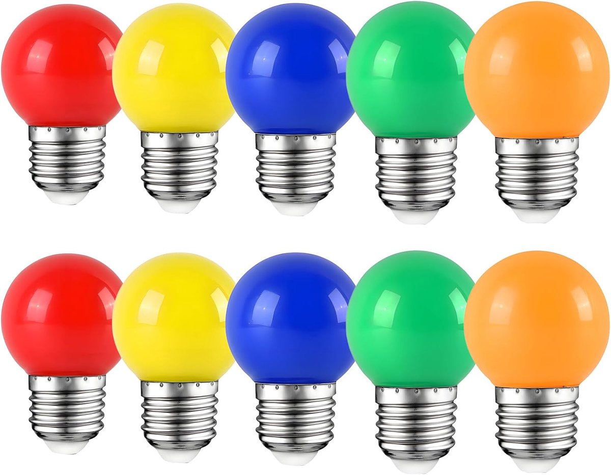 Gloeilampen, decoratieve gloeilampen, 2 W, G45 verlichtingslampen, kleurrijke golfballampen, gloeilamp E27, gemengde kleuren, rood, groen, blauw, oranje, geel