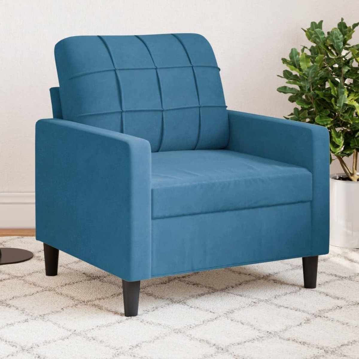 Blauw 60 cm fluwelen bank met metalen frame, comfortabel gevoerd voor ontspanning, lezen en tv kijken, modern design, zachte velours, robuuste constructie, zitmeubilair