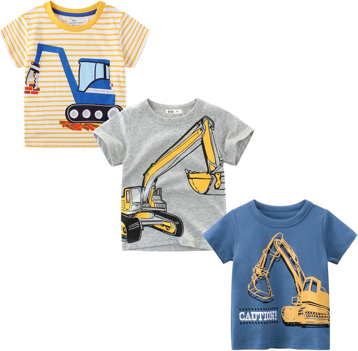 T-shirt voor kinderen, set van 3, korte mouwen, katoen, graafmachine, cartoon, sport, zomer, kleding voor 2-7 jaar