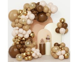 Ballonslinger, bruin-QIFU 108 stuks, ballonboog met ballonnen, beige, nude, goud, metallic, latex, confetti, goud, verjaardagsdecoratie voor babyshower, geslachtsonthulling, communie, jeugdfeest