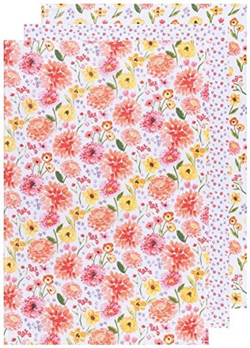 Floursack Keukenhanddoeken Set van 3 - Sneldrogende Katoenen Handdoeken met Cottage Bloemen