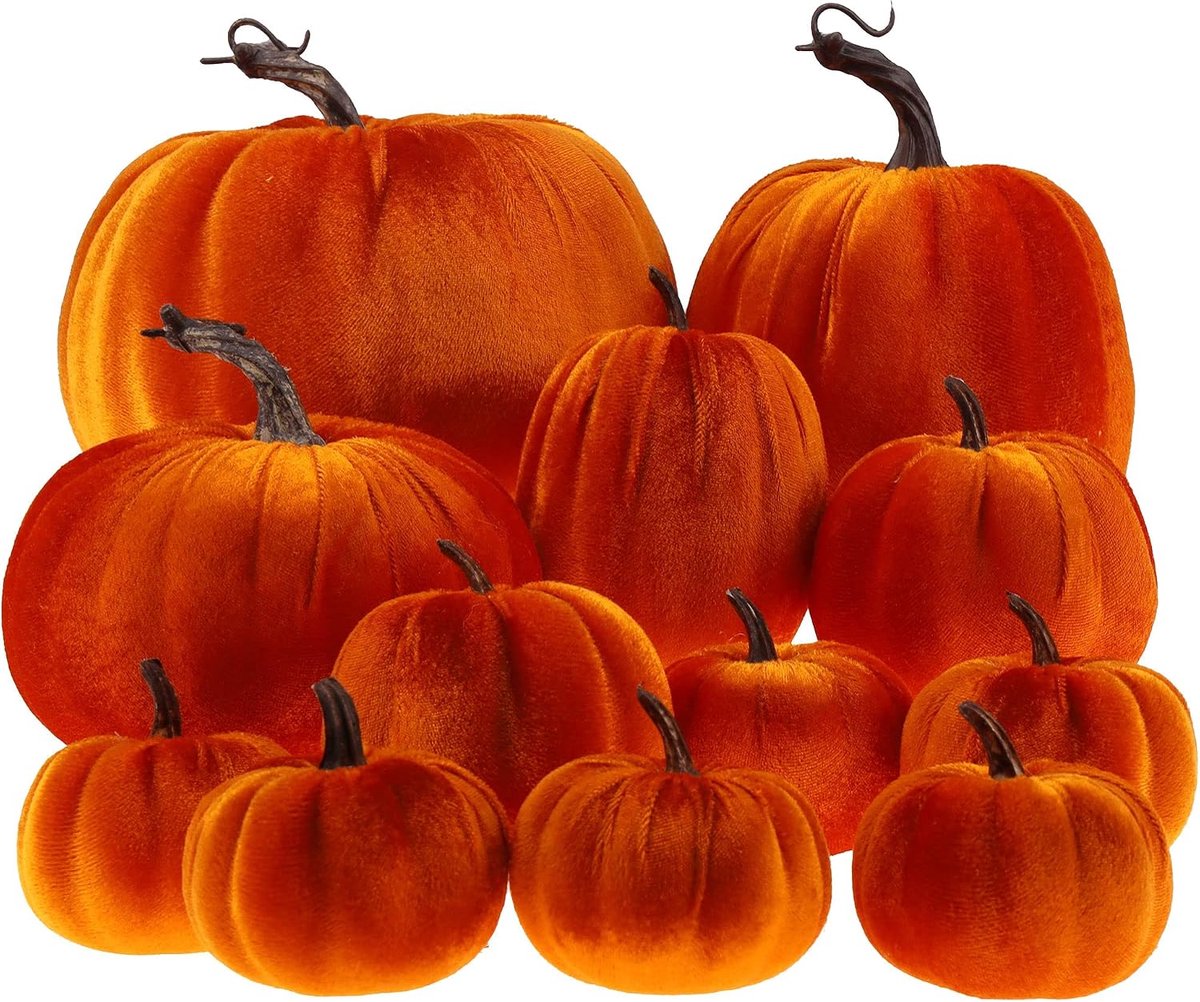 12pcs Groot Nep Fluweel Herfst Oogst Halloween Pompoen Kunstmatig Handgemaakt Decoratie Woonaccessoires Keuken - Orange