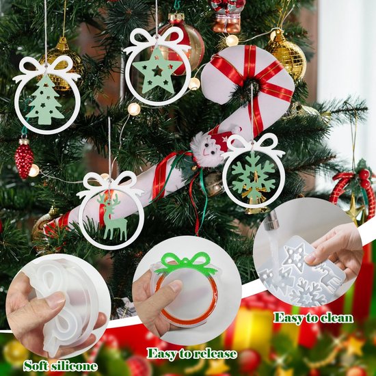 Mallen, set van 2, sneeuwvlok, eland, ster, kerstboomversiering, ideaal voor epoxygieten en doe-het-zelf knutselen, perfect voor hars kerstversieringen — afbeelding 2