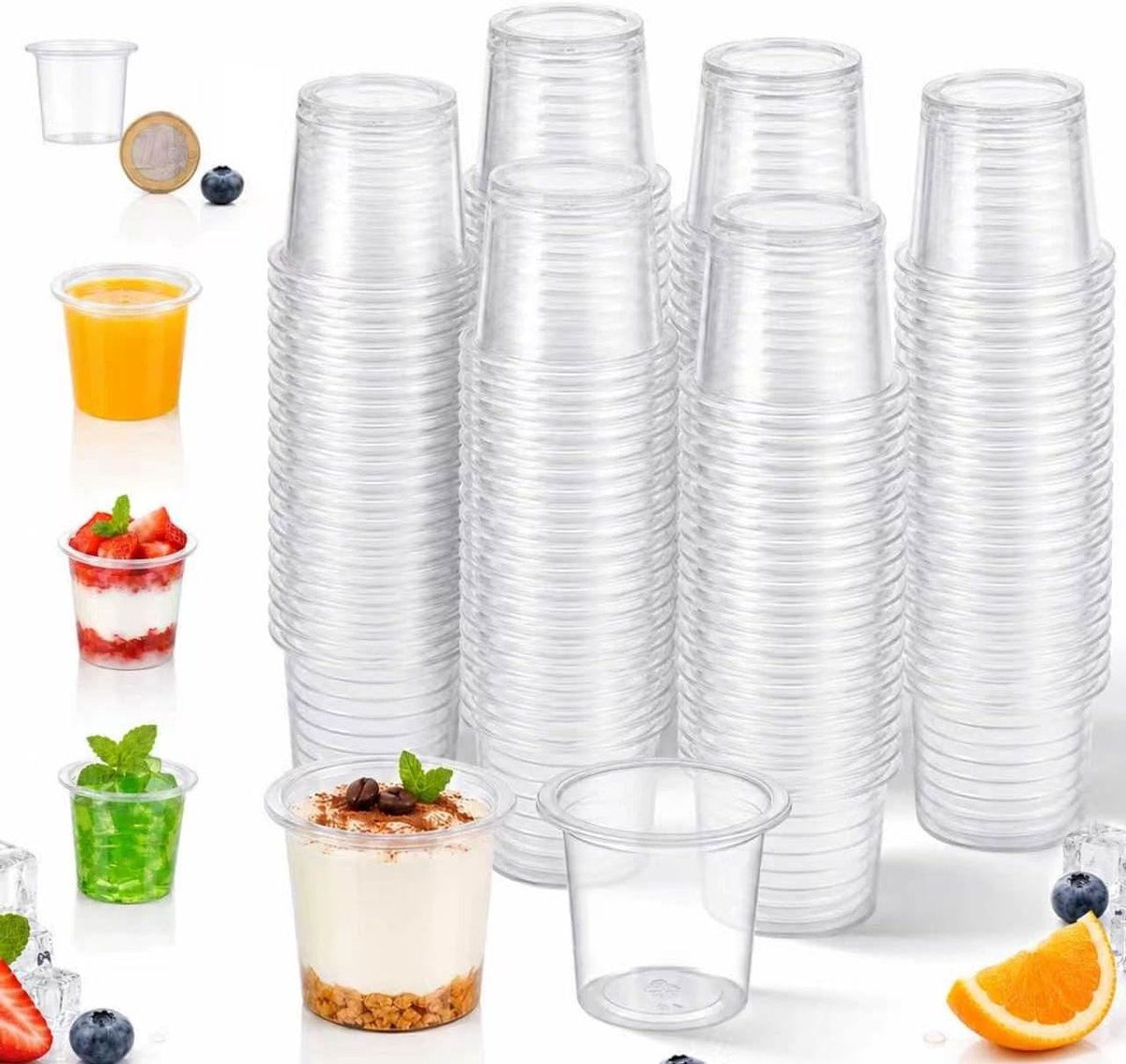 200 stuks borrelglazen, kunststof, 2 cl/20 ml, transparante shotglazen, borrelglazen, stamperl 2 cl, plastic shotbekers, kleine plastic bekers voor feest, bruiloft, verjaardag en proeverij