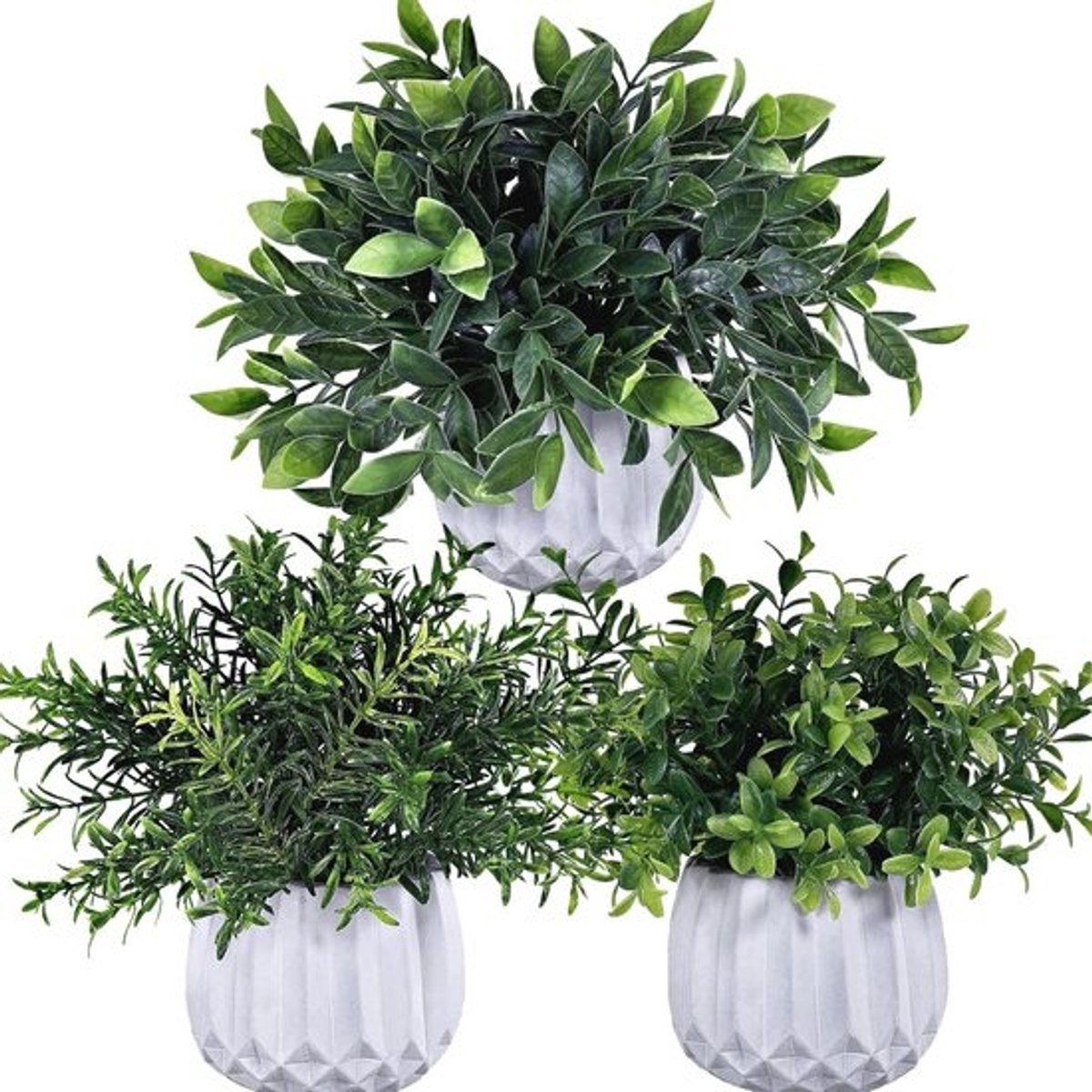 Set van 3 Kleine Kunstplanten in Geometrische Witte Potten voor Binnen en Buiten