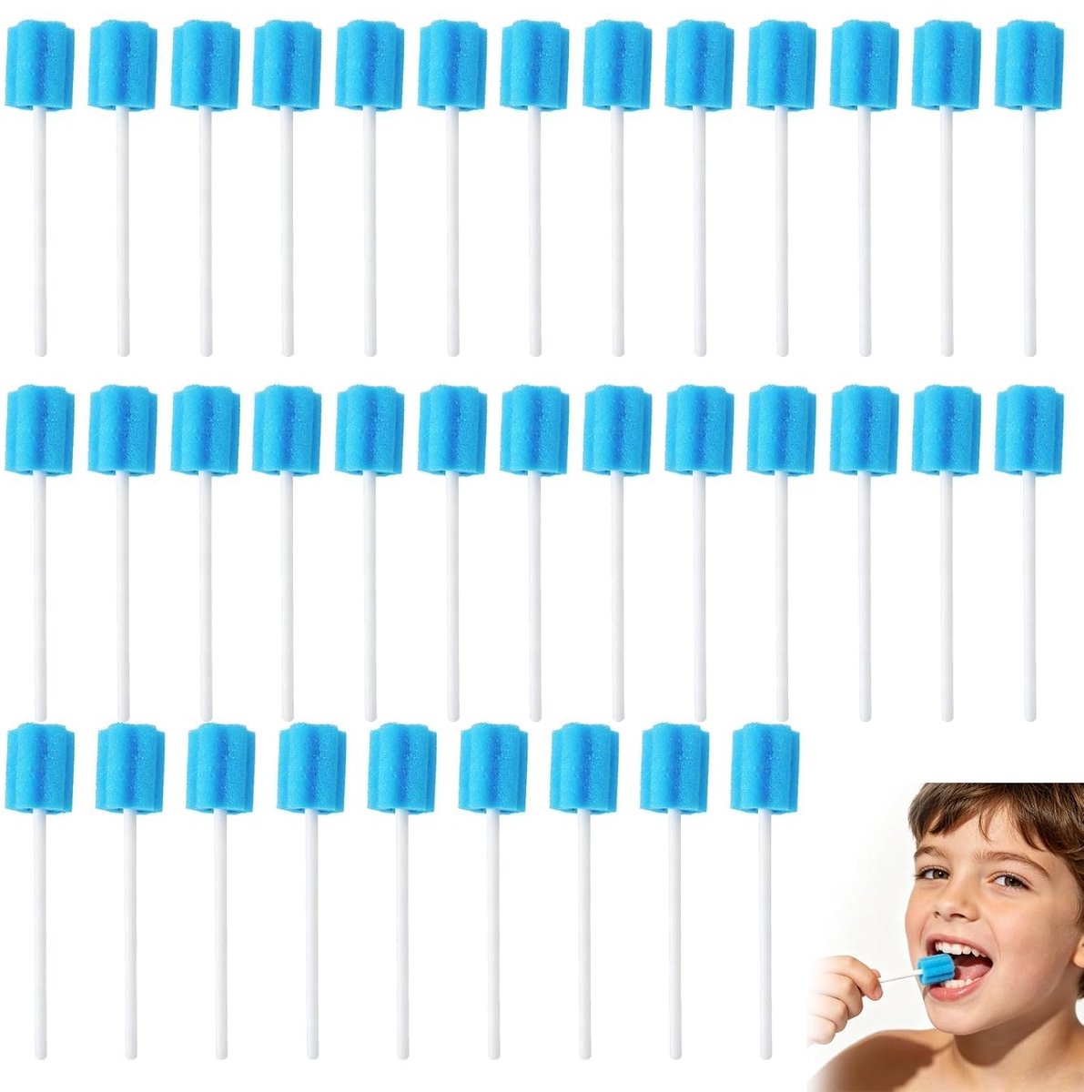 100 stuks Wegwerp schuim Swabs, zonder individuele verpakking, Orale Medische Swabs (Blauw) stickettes en mou,sse zacht voor mondhygiëne, medische zorg, volwassenen, kinderen en dagelijks gebruik