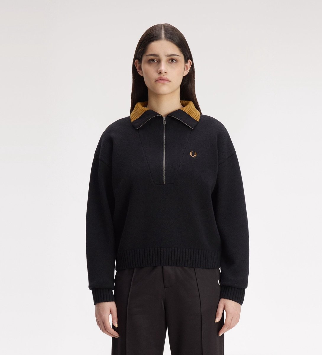 Fred Perry Zwarte trui met halve rits