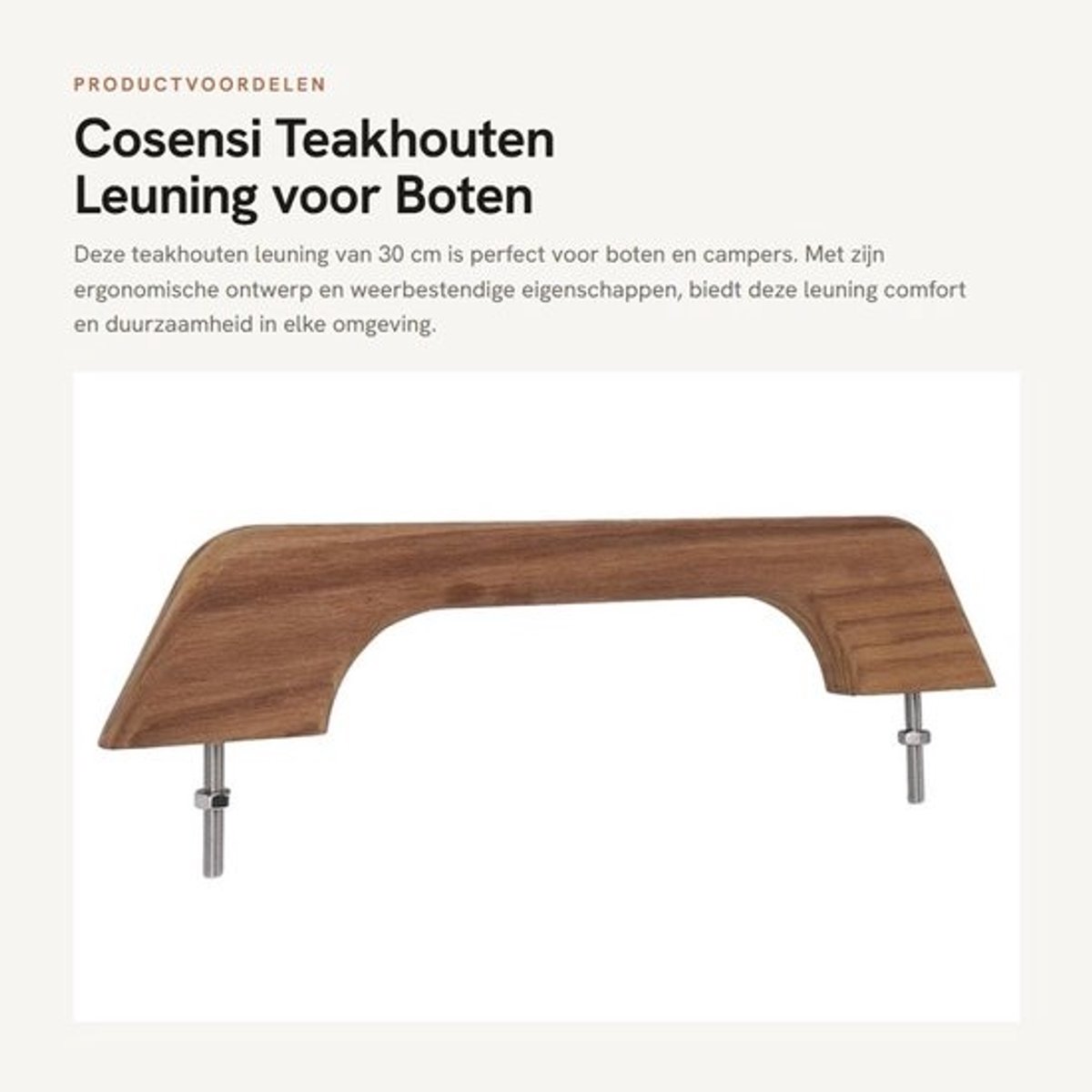 Dailygoods - Leuning 30 cm - Teakhouten Leuning - Ergonomische Handgreep - Weerbestendig - Duurzaam - Uniek Ontwerp - Bootleuning