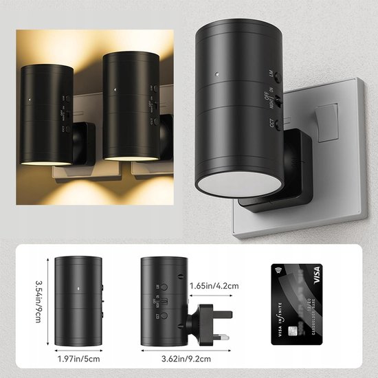 LED Nachtlamp Stopcontact - 2 Stuks Nachtlampjes met Lichtsensor - Automatisch Aan/Uit - 3 Kleurtemperaturen - Traploos Dimbaar - Draaibare Stekker - Voor Slaapkamer, Gang en Trap - Zwart — afbeelding 5