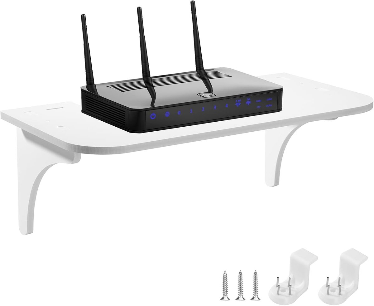 Zwevend rek zonder boren, voor router, zwevend boekenkast, rek zonder boren, voor camera's, babymonitors, webcams, routers, 39 x 20 x 13,5 cm, wit