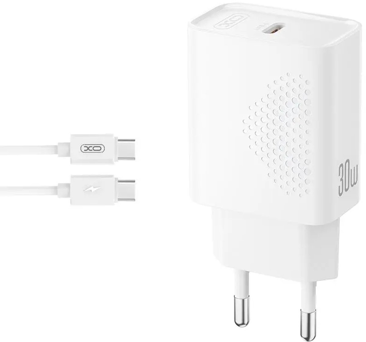 XO USB C Adapter - 30W Snellader - Incl 1m 60W Kabel - USB C - Oplader - USB-C naar USB-C - Oplaadkabel - Snellader voor Smartphone en Tablet - Universeel - Wit