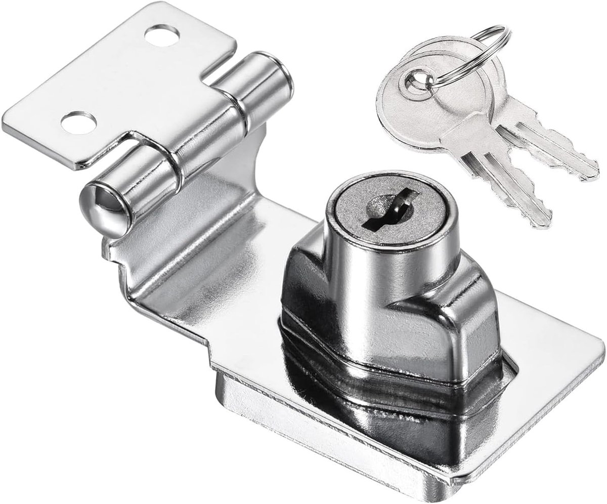 Lock Haakse hoek 90°, deurscharnierslot met sleutels, sluiting, scharnieren, sloten voor deuren, zwarte borstvergrendelingen, vergrendeling voor duwschuivende schuurdeurkast (zilver - 1