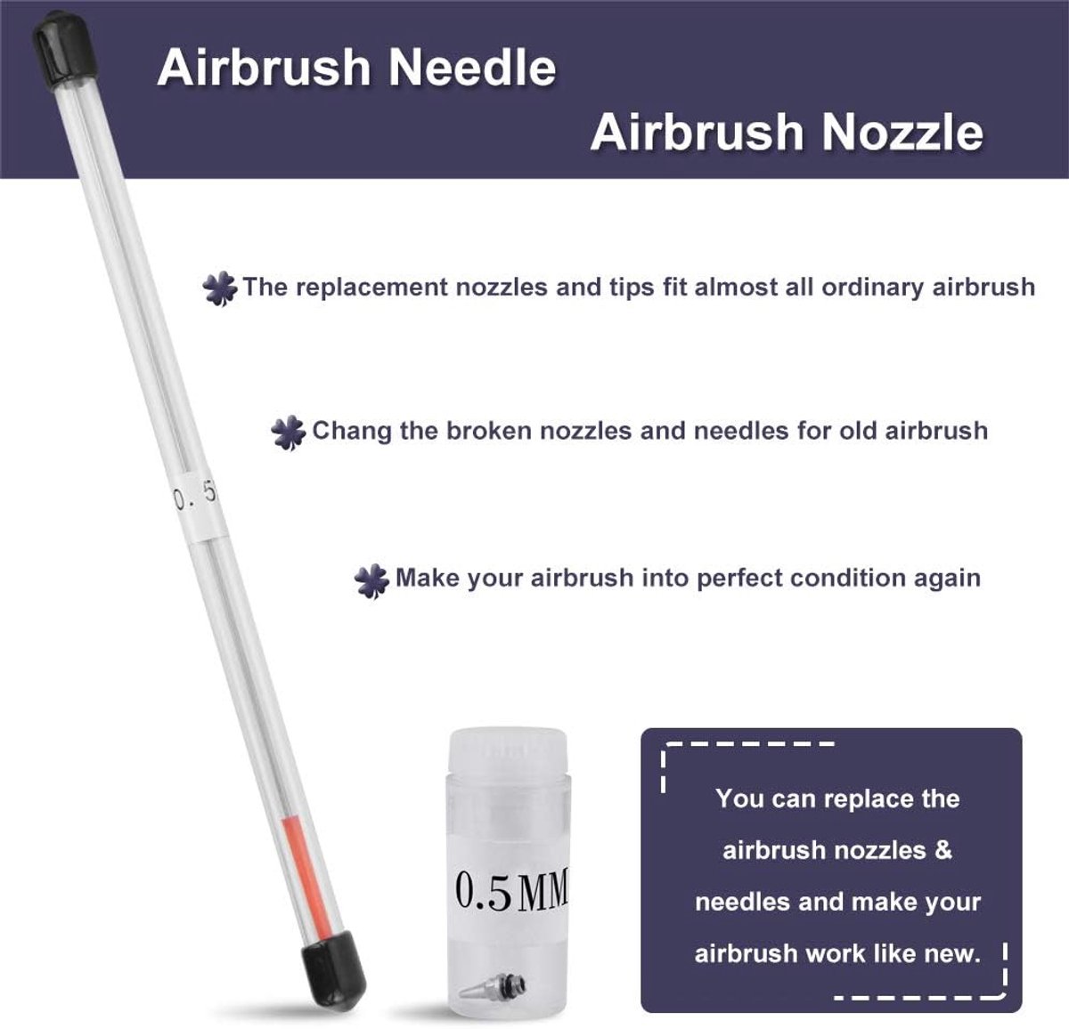 7 Stks Airbrush Nozzle Cap Kit 0.2mm/0.3mm/0.5Mm Airbrush Naald Airbrush Onderdelen Airbrush Vervangende Onderdelen Met Sleutel Voor Airbrush Spuitpistool Model Spuiten Verf Onderhoud