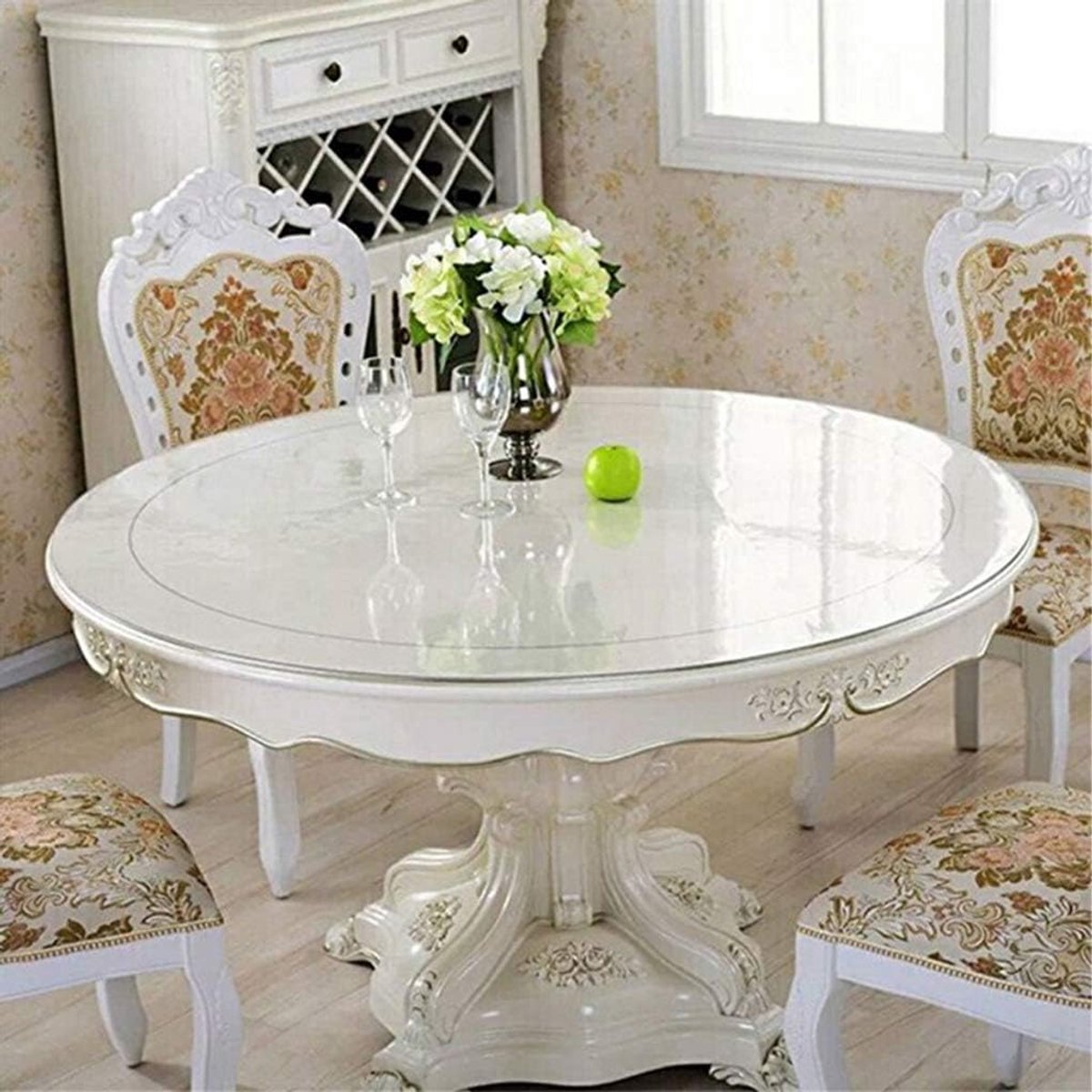 Tafelkleed van pvc, rond, transparant, voor keuken, eetkamer, hout, meubelbescherming, diameter 100 cm, dikte 2 mm