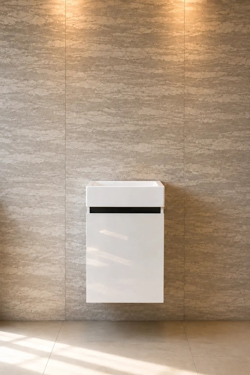 Faizee Home Alkan Badkamermeubel 40 cm – Wastafel – Wit/Zwarte Onderkast + Wastafel