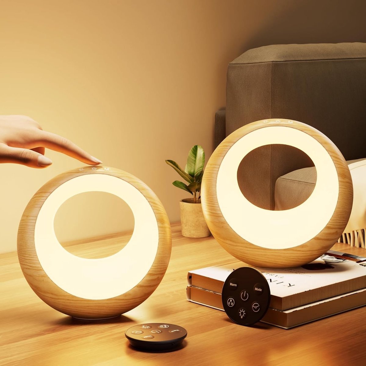 Bedlamp set van 2 met afstandsbediening, aanraakbediening, dimbaar en kleurverandering, USB-oplaadbare nachtlamp met geheugenfunctie en 9 lichtmodi