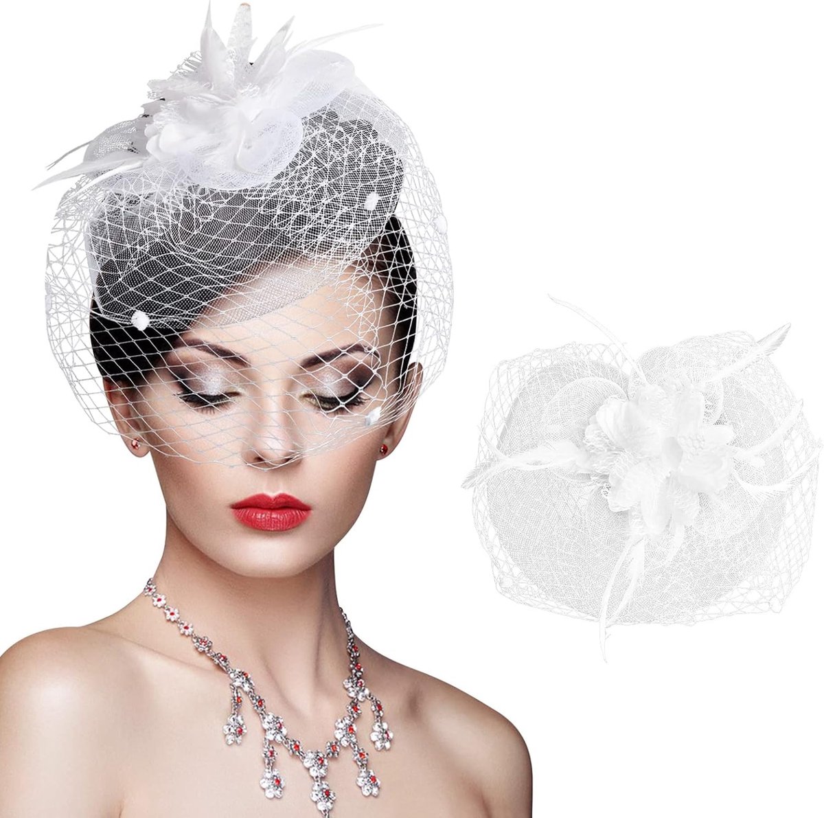 Fascinator voor dames, bruiloft, bloemenveer, mesh, sluier, party, hoofdtooi voor kerk, haaraccessoires, bruid, cocktail-hoofddeksels voor dames