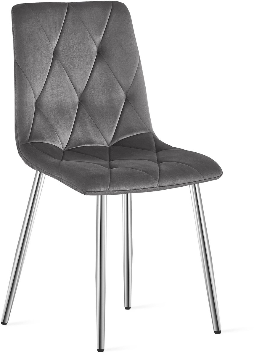 Eetkamerstoel LIBRA - Donkergrijs fluweel - Chromen metalen poten - Modern design
