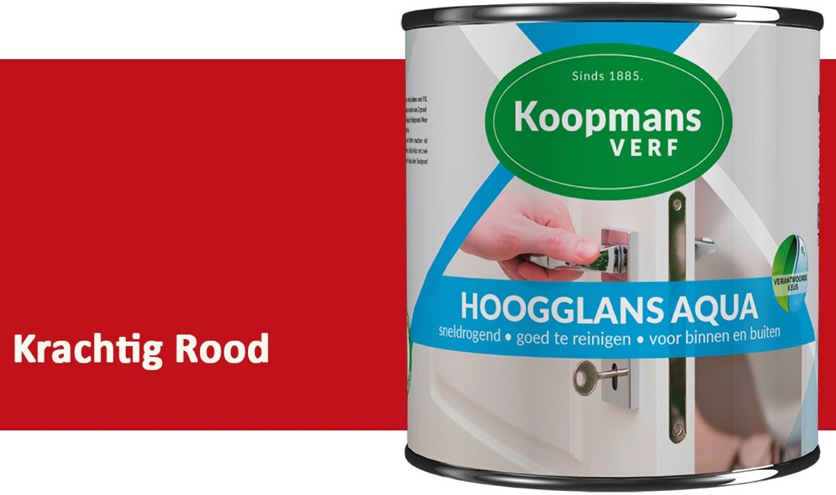 Koopmans Hoogglans Aqua Lak – 750 ml – Krachtig Rood – Hoogglans Verf – Sneldrogend & Biobased – Voor Binnen en Buiten – Hout & Metaal