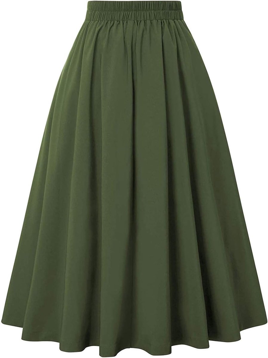 Damesrok, hoge taille, geplooid, uitlopend, trapezium, portefeuille, lente, zomer, herfst, winter, A-lijn, herfst, winter, lang, midi, A48
