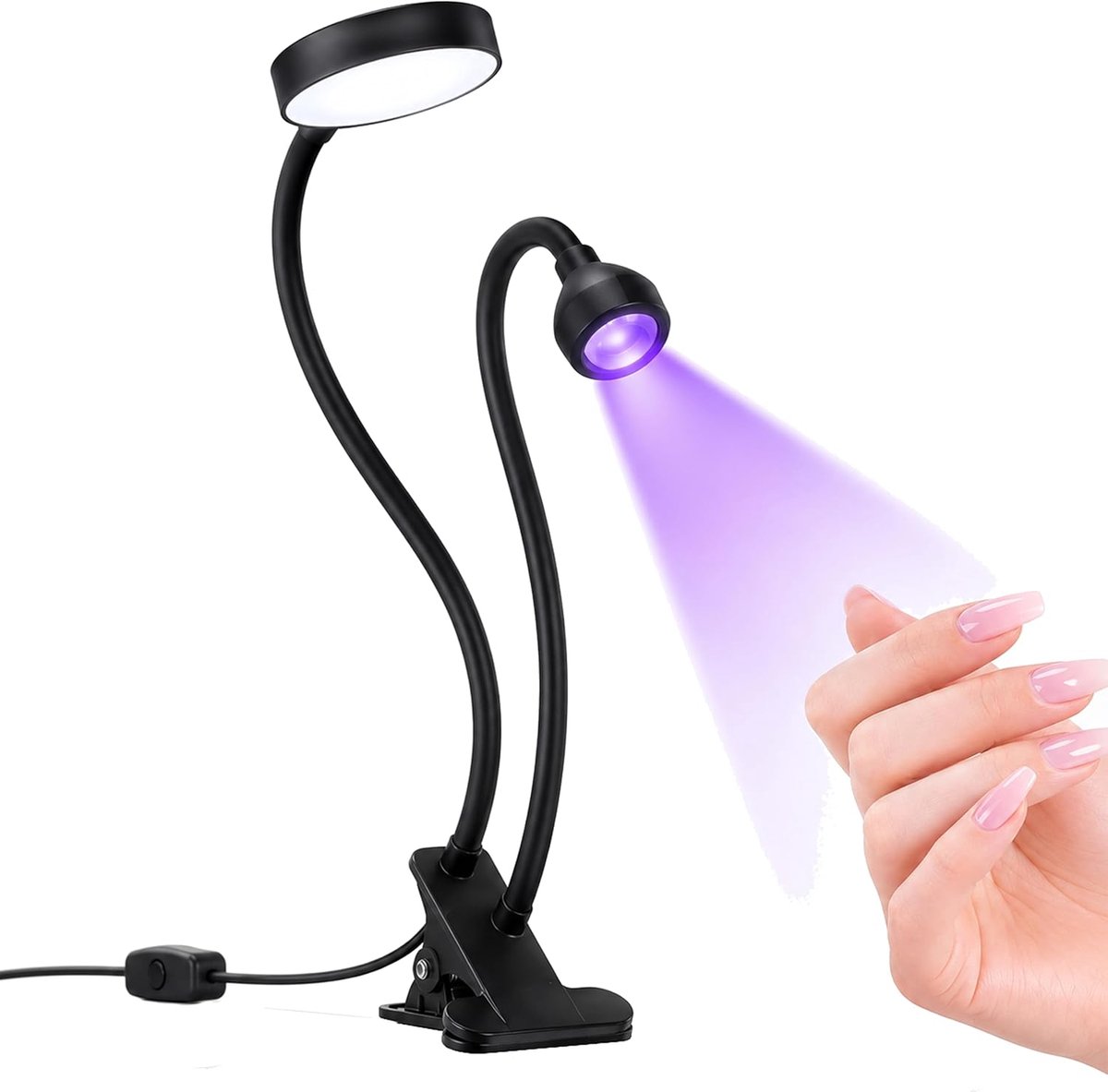 3 W mini-uv-nagellamp, met klem en schakelaar, inclusief bureaulamp met wit licht, draagbare uv-gellamp, sneldrogend, 360 graden verstelbaar ontwerp