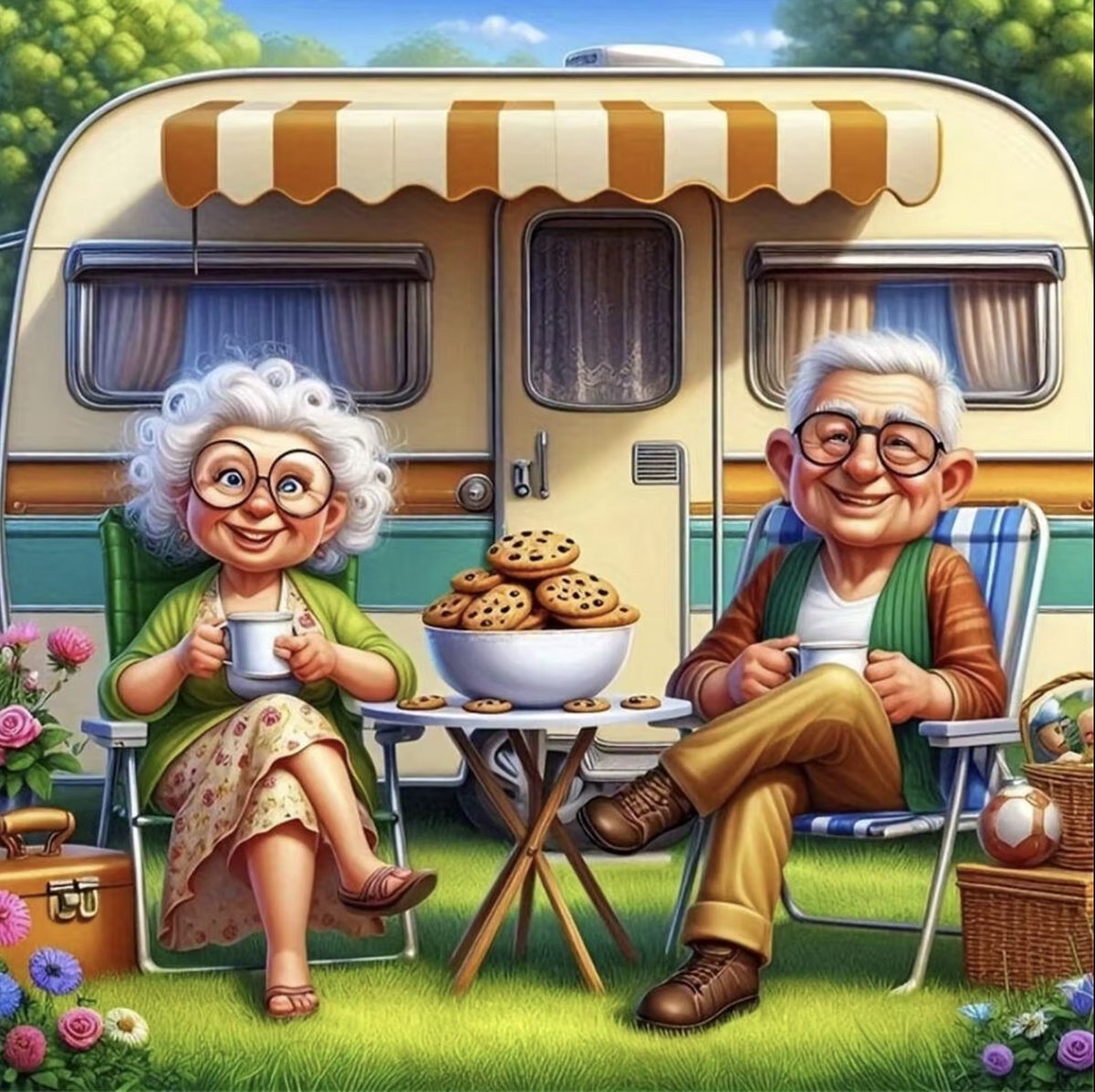 TOPMO- Opa en Oma op de Camping - 40 x 50 CM - Diamond painting pakket - HQ Diamond Painting - VOLLEDIG dekkend - Diamant Schilderen - voor Volwassenen – ROND