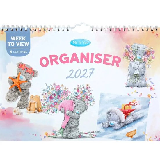 Voorkant van de Me to You 2027 organiser, met tekeningen van een beer in seizoensgebonden thema's.