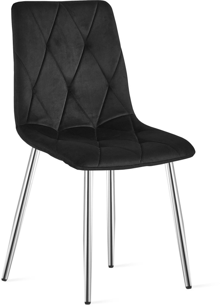 Eetkamerstoel LIBRA - Zwart fluweel - Chromen metalen poten - Modern design