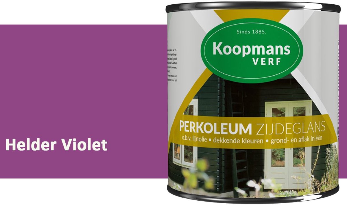 Koopmans Perkoleum Zijdeglans Dekkend – Houtverf Buiten – Dekkende Beits voor Schutting & Gevel – Elastisch & Weerbestendig – 750 ml – Helder Violet