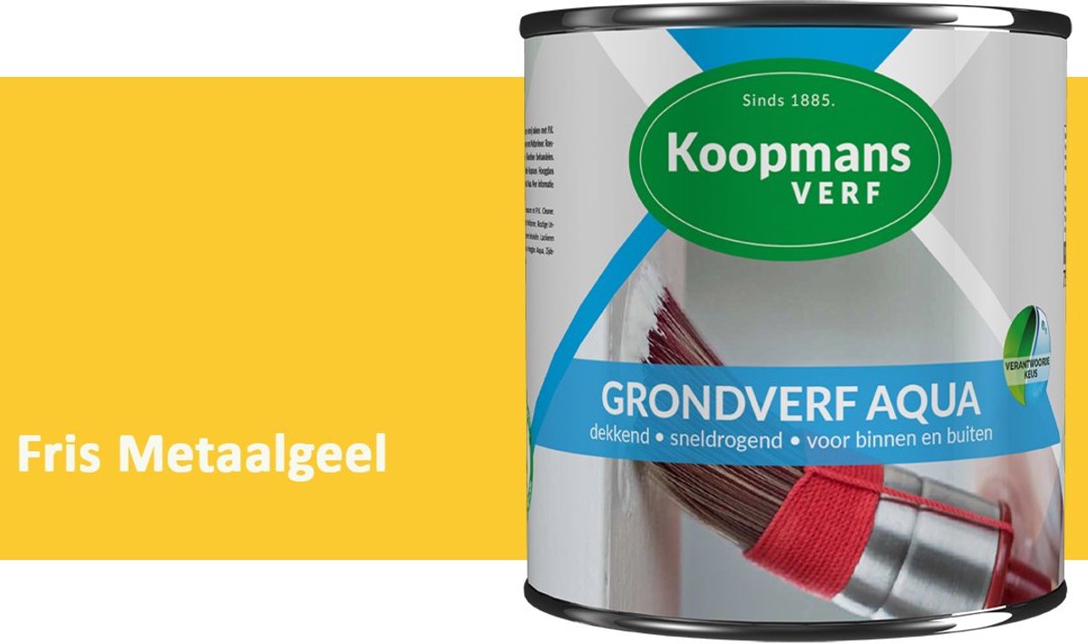 Koopmans Grondverf Aqua – Watergedragen Biobased Grondverf voor Hout & Metaal – Binnen en Buiten – Fris Metaalgeel – 750 ml