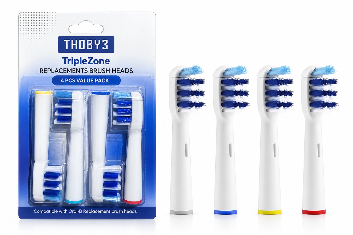 Thoby3® Opzetborstels Trizone passend op Oral-B 4 stuks Ovaal