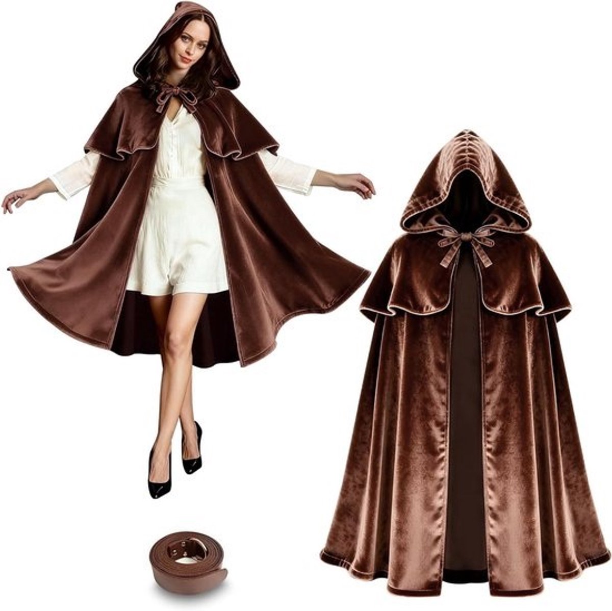 Verstelbare middeleeuwse cape met schouderpantser en kap - 3-in-1 kostuum voor cosplay, Halloween en renaissancefeesten - Voor mannen en vrouwen